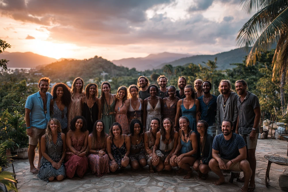Community of diverse people connecting and supporting local businesses on Koh Phangan