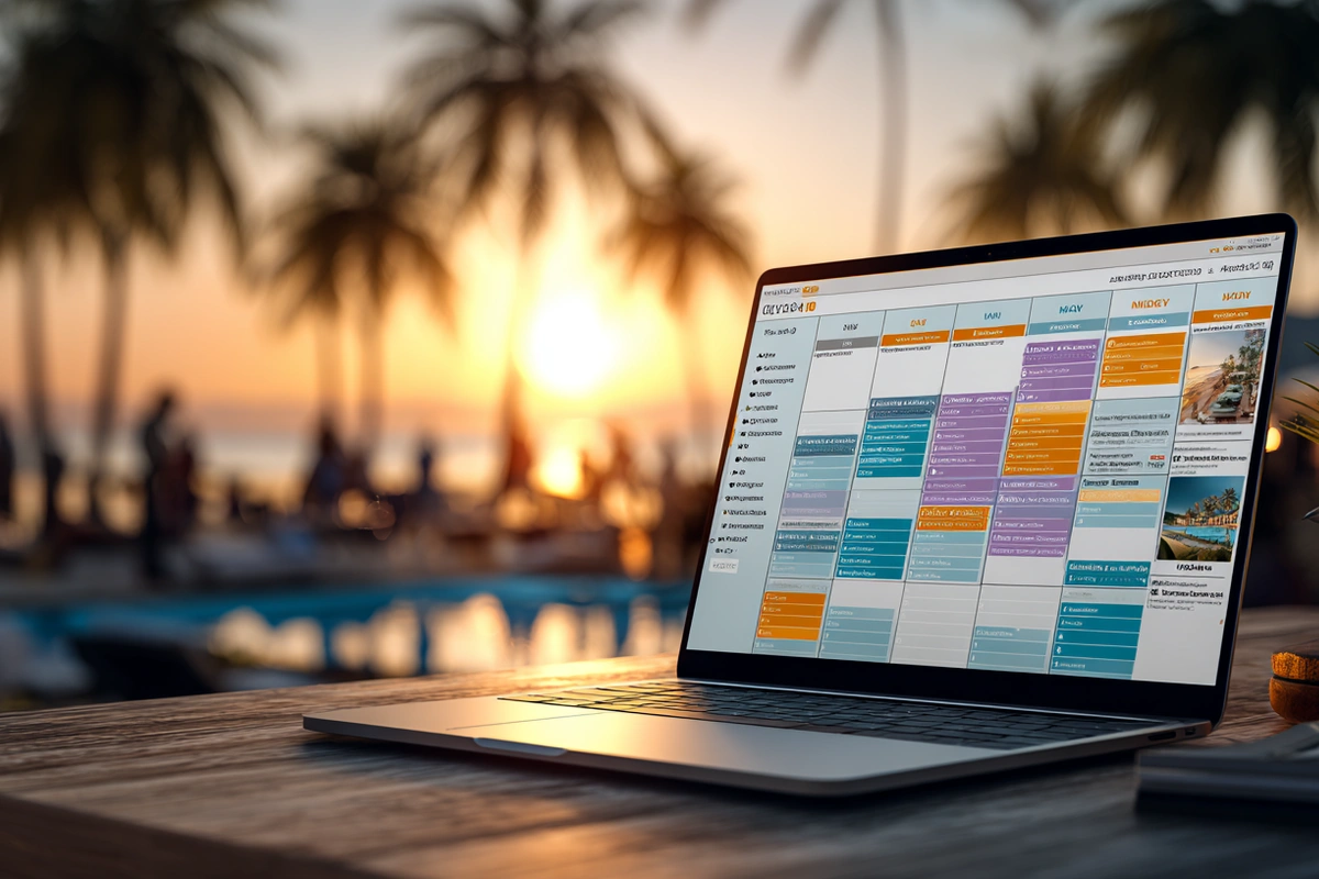 Calendar interface showing yoga classes and events happening on Koh Phangan
